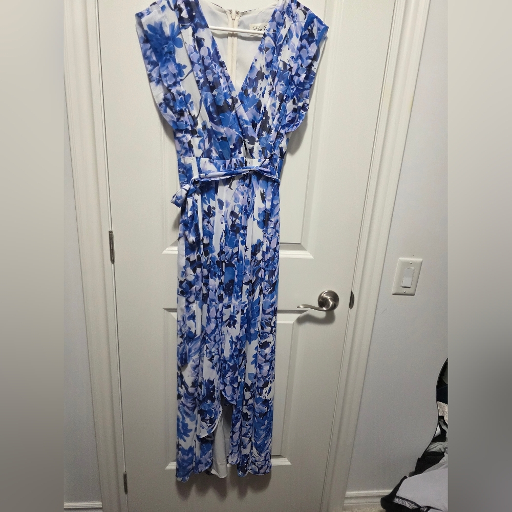 Eliza J Blue and White Patterned Dress